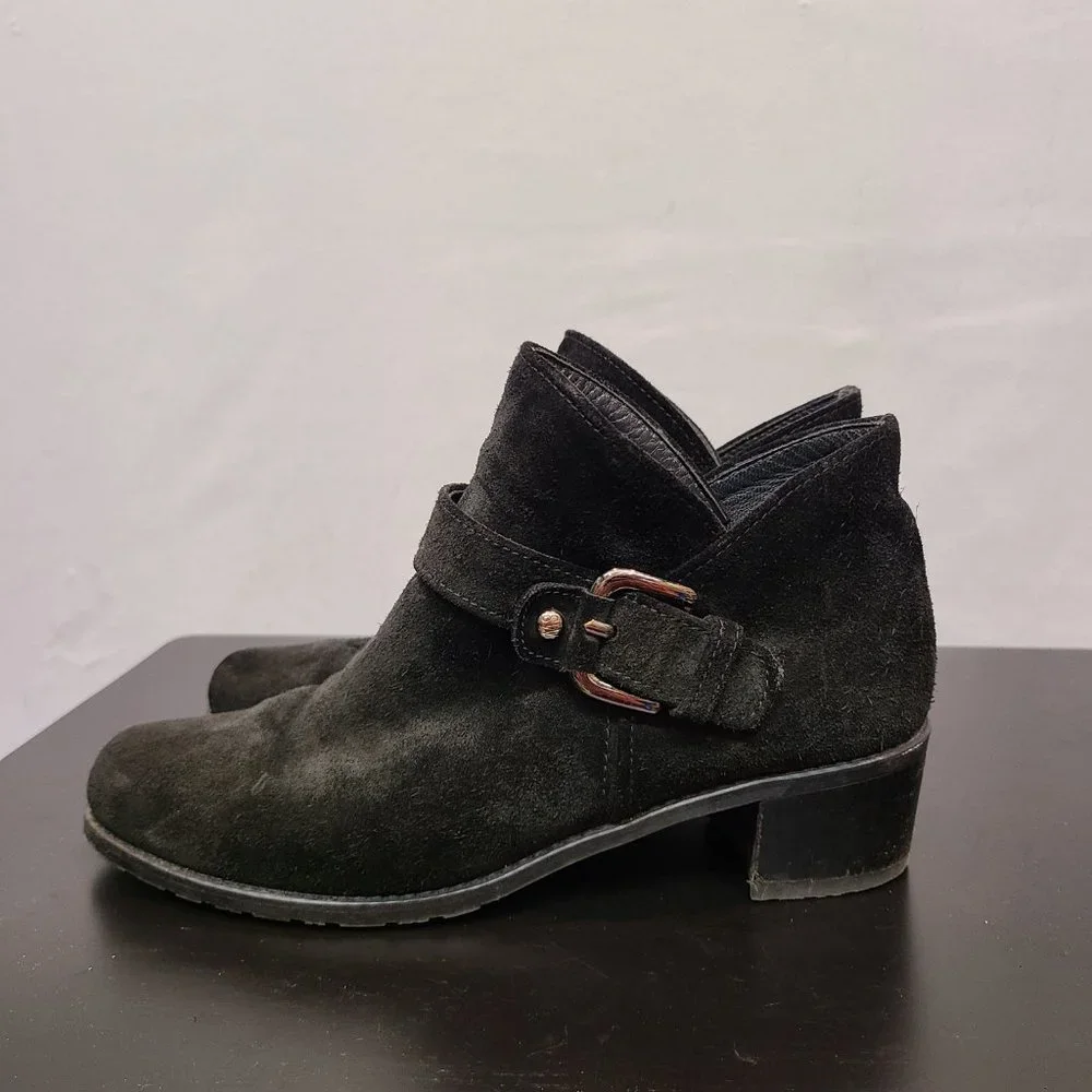 Stuart Weitzman Boots Black Leather Womens 8.5 Ankle Bootie Suede - Picture 4 of 9